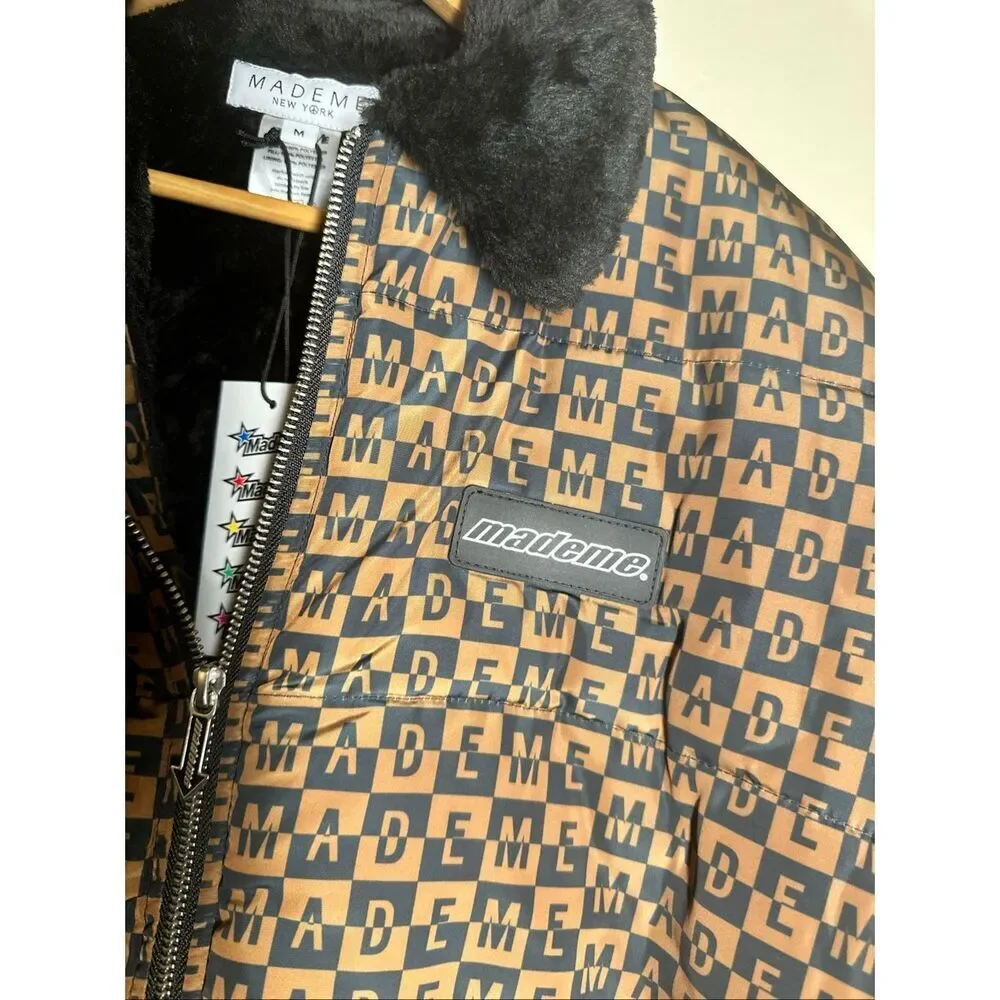 MadeMe Faux Fur Collar Puffer Jacket Brown and Black Size Medium New